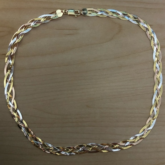 925 Silver necklace 3 color gold plated 8mm wide